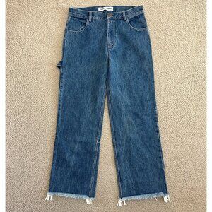 Sandy Liang Denim Wide Leg Jeans with Frayed Hem